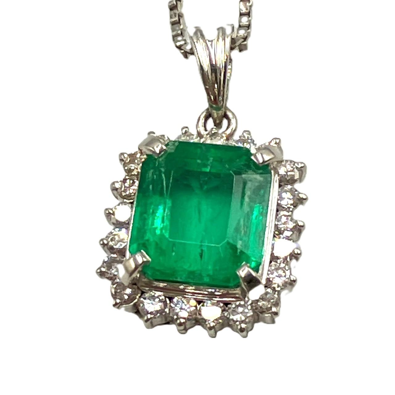 Pt850/900 エメラルド ペンダントネックレス E3.04ct D0.43ct 7.4g