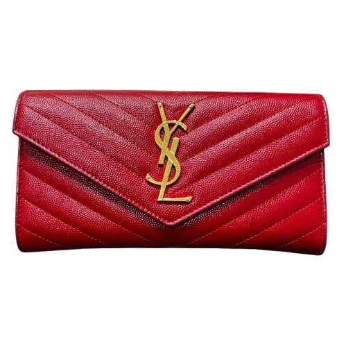サンローラン Vステッチ 長財布 レッド