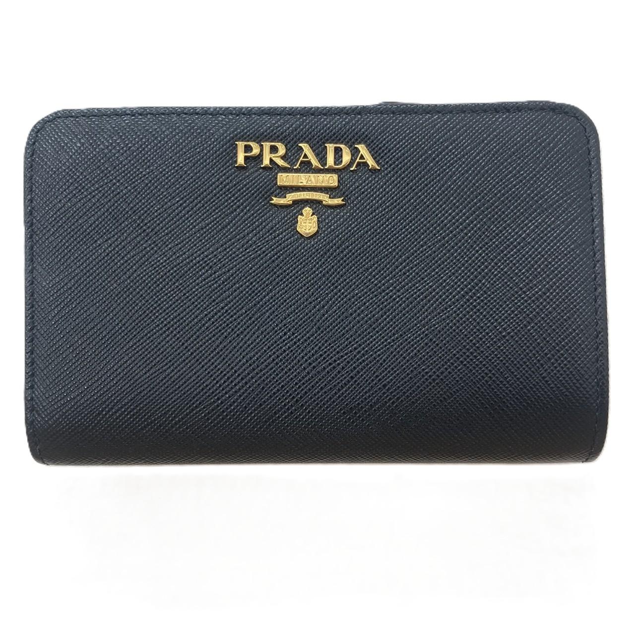 プラダ サフィアーノ 1ML225 ブラック ハイビスカス ウォレット
