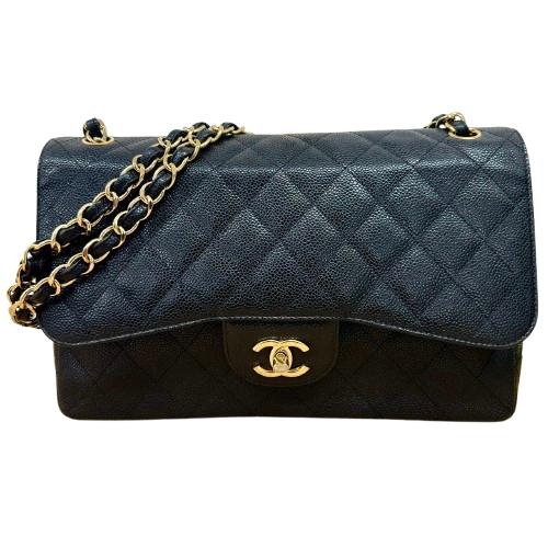 CHANEL シャネル キャビアスキン マトラッセ30 ダブルフラップ チェーンショルダーバッグ ゴールド金具