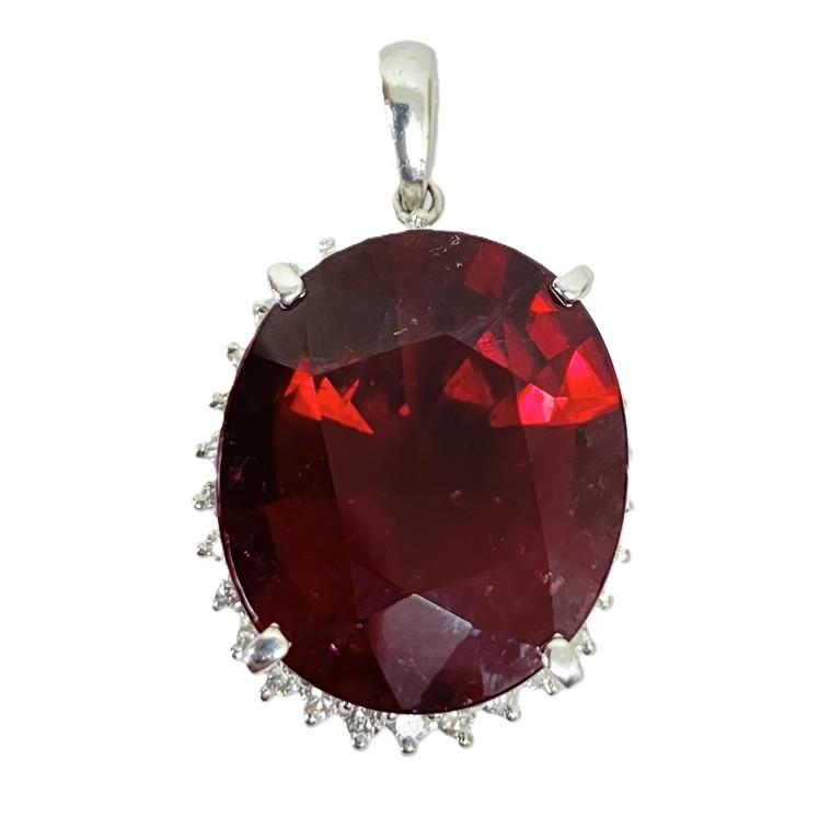 レッドトルマリン(ルベライト)14.53ct ダイヤモンド0.55ct プラチナ900 ネックレストップ