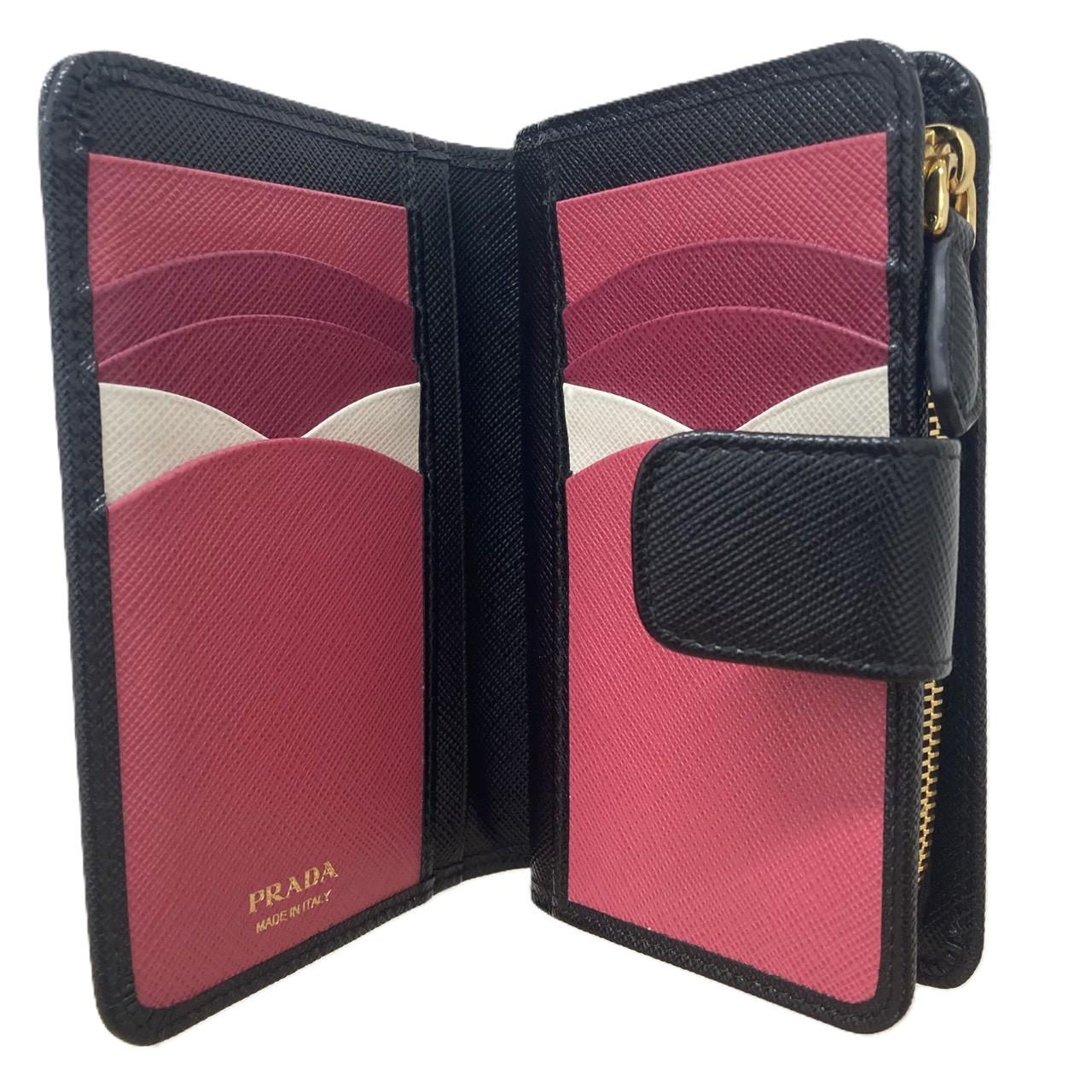   プラダ　 サフィアーノ 1ML225　ブラック　 ハイビスカス ウォレット