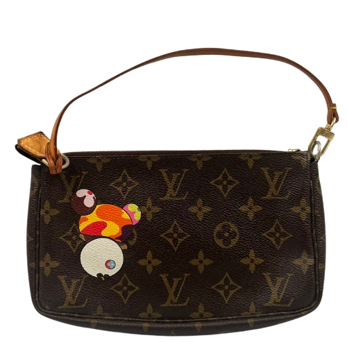 Louis Vuitton ルイヴィトン M51981 ポシェット・アクセソワール 村上隆 ファスナープル取れ(部品有) トートバッグ ポーチ ブラウン レディース ビトン