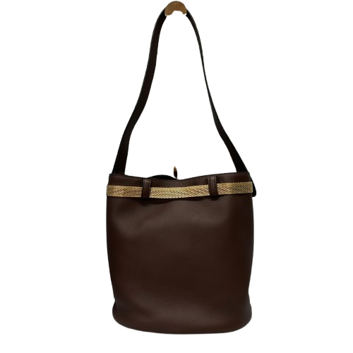 PRADA プラダ 1BE085 バックル付きレザーバケットバッグ