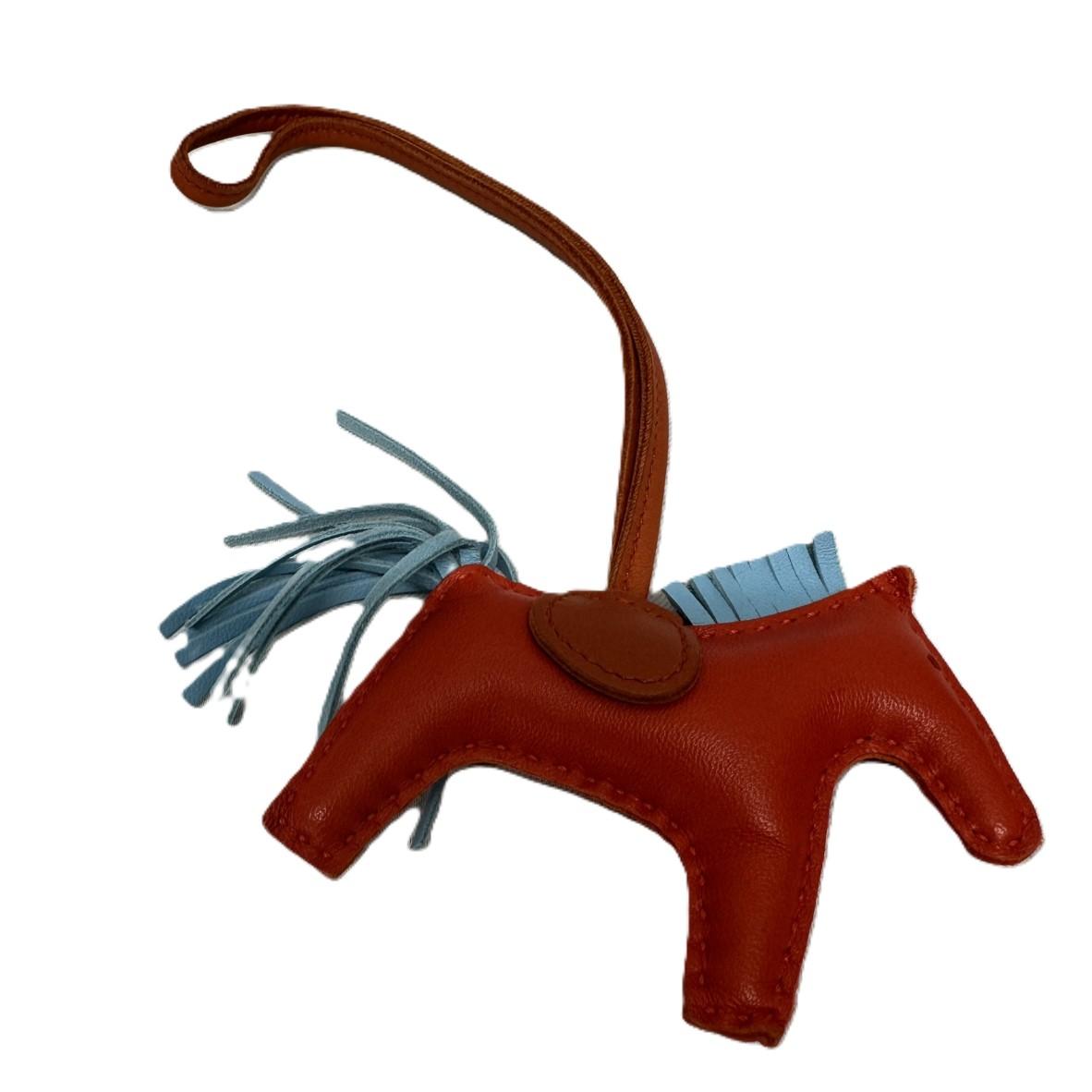 HERMES エルメス ロデオチャーム PM ペガサス ローズテキサスブルー u刻印 オレンジ/ブルー