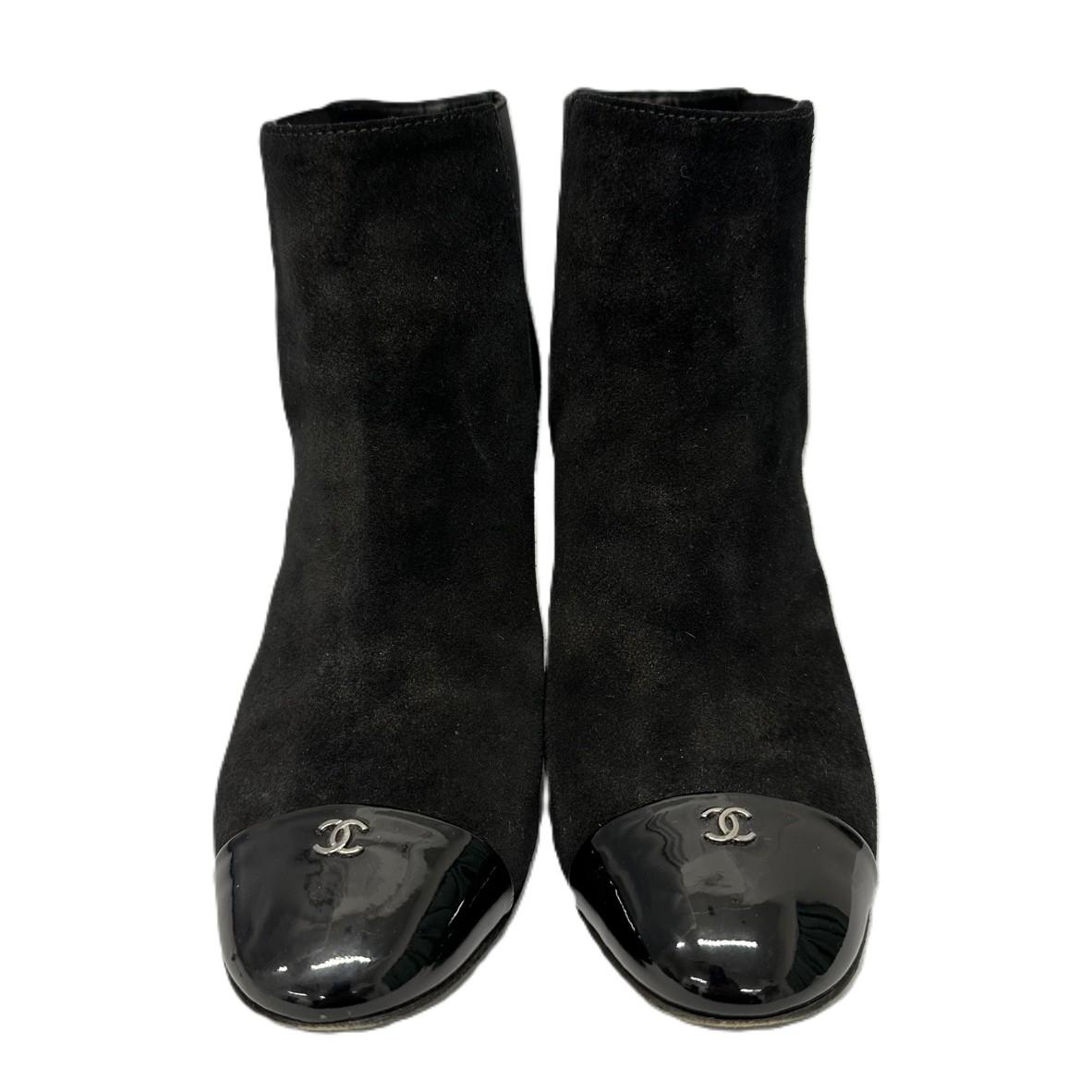 CHANEL シャネル ココマーク ショートブーツ ブラック スエード×パテントレザー レディース